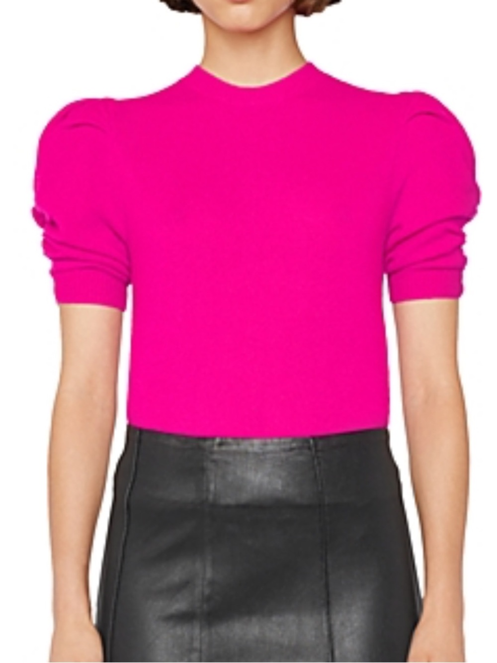 Frame Hot Pink Puff Sleeve cashmere Crewneck Sweater